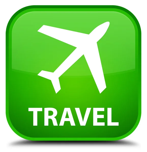 旅行 (飛行機アイコン) 緑四角ボタン — ストック写真