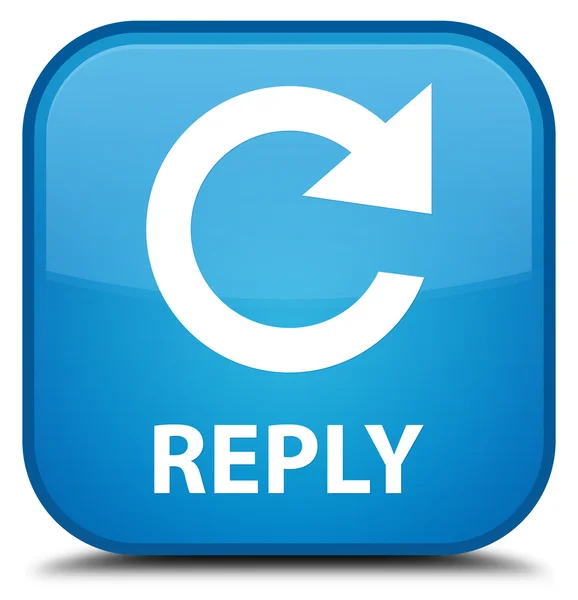 Reply (rotate arrow icon) cyan blue square button — Stock Photo, Image