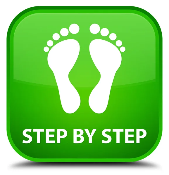 Step by step (footprint icon) green square button — Stock Photo, Image