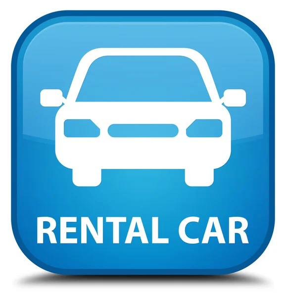 レンタル車シアン青い正方形ボタン — ストック写真