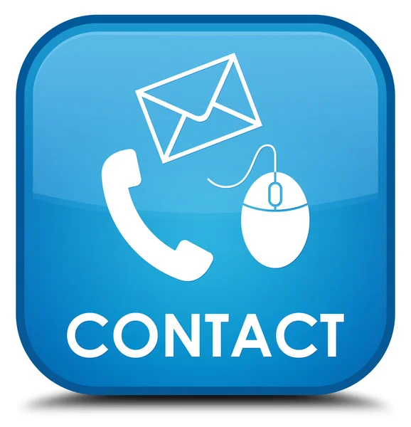 Contato (telefone, e-mail e ícone do mouse) botão quadrado azul ciano — Fotografia de Stock