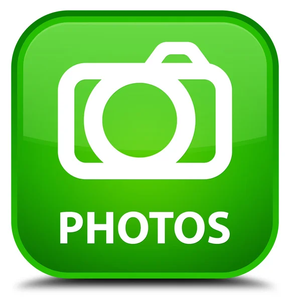 Foto (icona della fotocamera) pulsante quadrato verde — Foto Stock