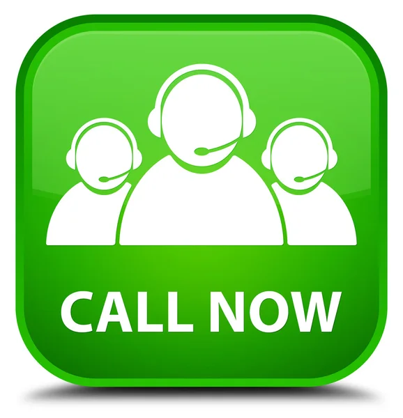 Call now (customer care team icon) green square button — Stock Photo, Image