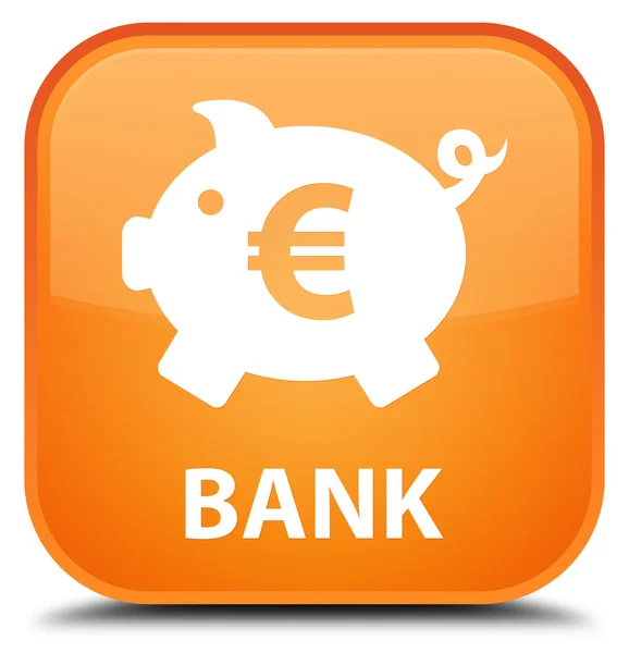 银行 （小猪框欧元符号） 橙色方形按钮 — 图库照片