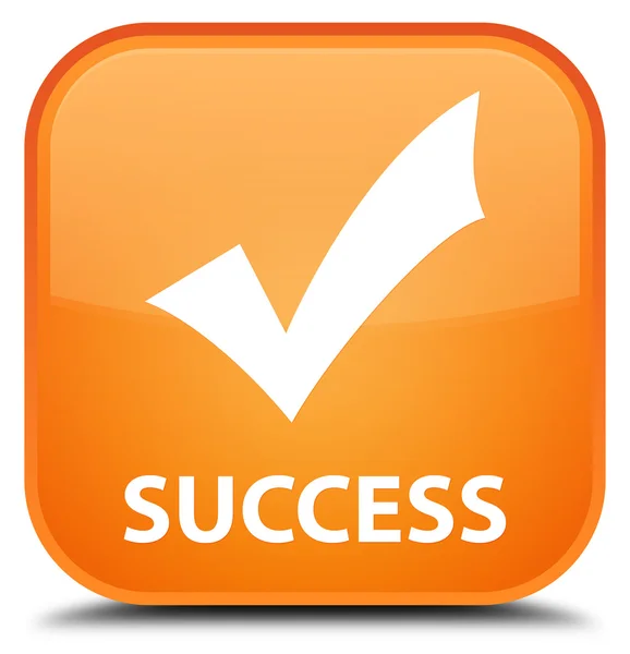 Успіх (перевірена піктограма) помаранчева квадратна кнопка — стокове фото