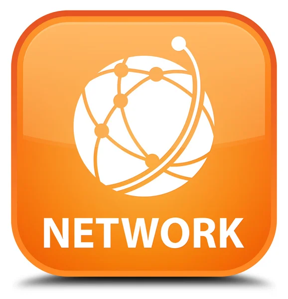 Rede (ícone de rede global) botão quadrado laranja — Fotografia de Stock