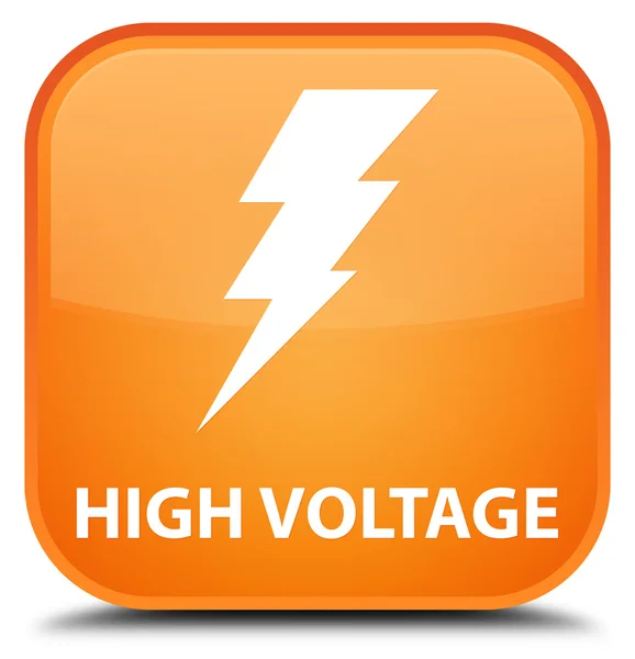 Bouton carré orange haute tension (icône électrique) — Photo