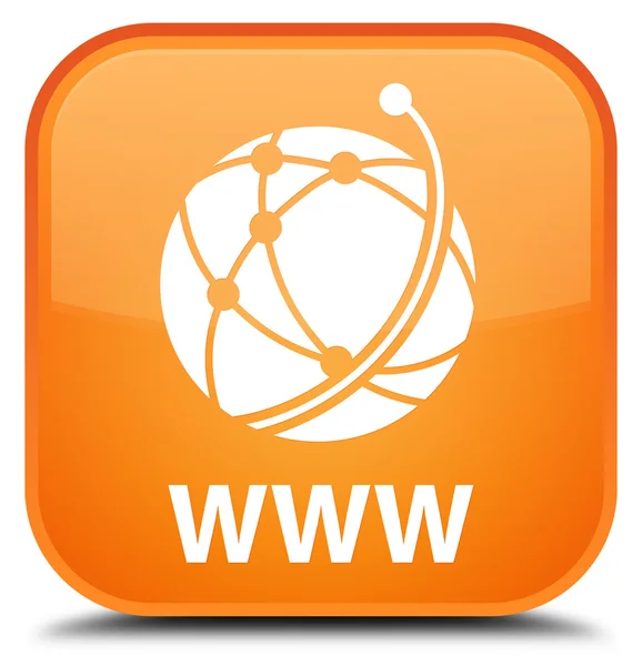 Www (글로벌 네트워크 아이콘) 주황색 사각형 버튼 — 스톡 사진