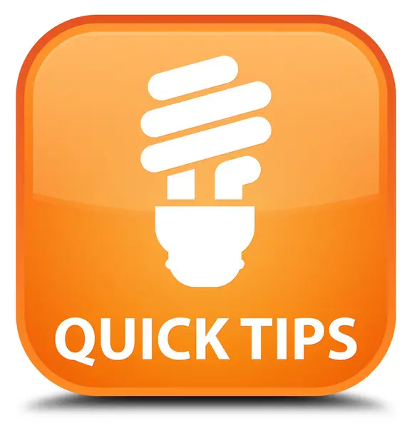 Quick tips (bulb icon) orange square button — Stock Photo, Image