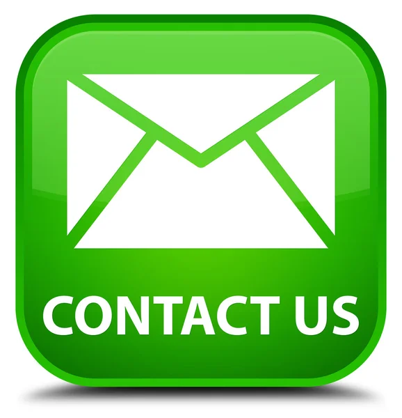 Contacte-nos (ícone de e-mail) botão quadrado verde — Fotografia de Stock