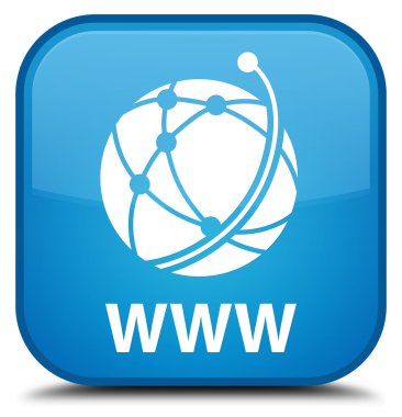 Www (küresel ağ simgesini) camgöbeği mavi kare düğme