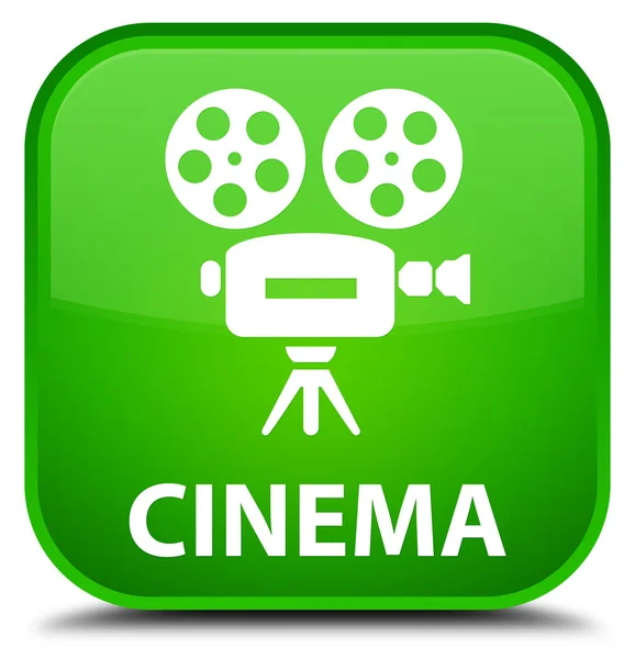 Cinema (icono de la cámara de vídeo) botón cuadrado verde — Foto de Stock