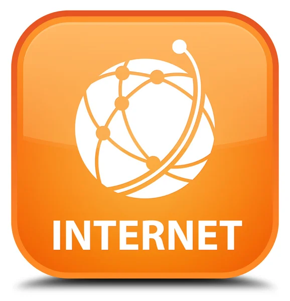 Internet (küresel ağ simgesini) turuncu kare düğme — Stok fotoğraf