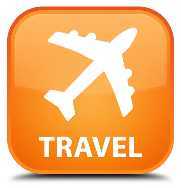 旅行 (飛行機アイコン) オレンジ正方形ボタン — ストック写真