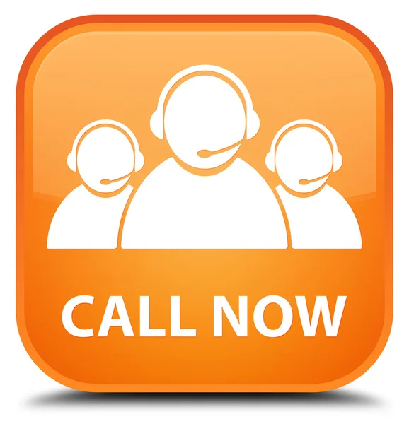 Call now (customer care team icon) orange square button — Stock Photo, Image