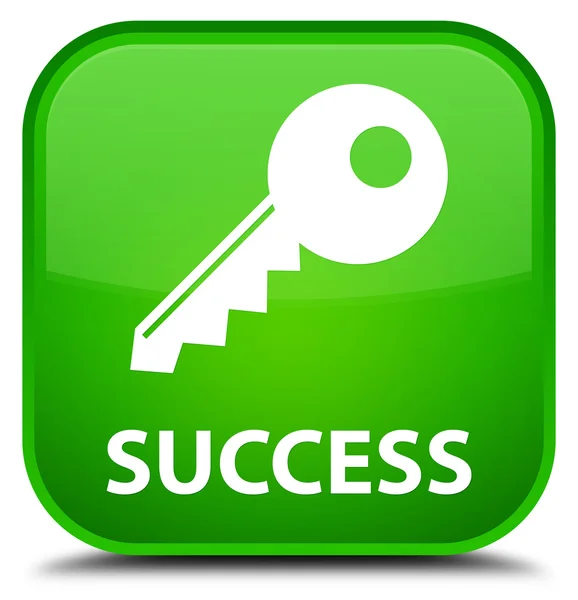 Êxito (ícone chave) botão quadrado verde — Fotografia de Stock