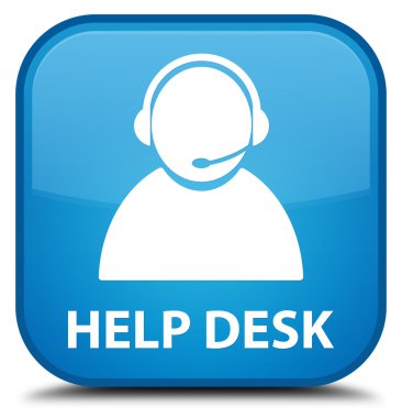 Yardım Danışma (müşteri bakım simgesi) camgöbeği mavi kare düğme