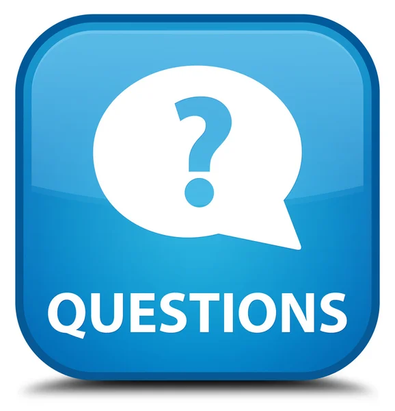 Preguntas (icono de burbuja) botón cuadrado azul cian —  Fotos de Stock
