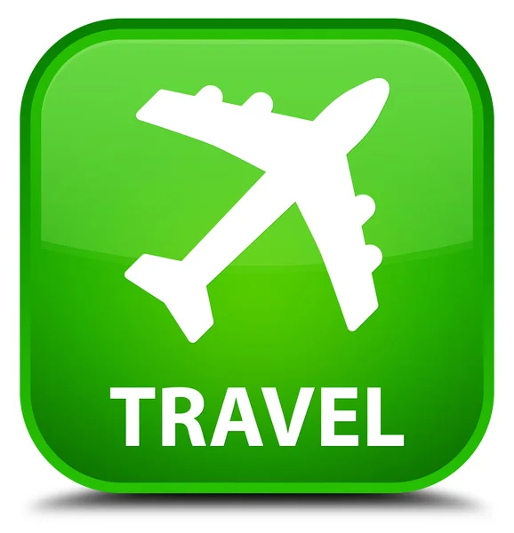 旅行 (飛行機アイコン) 緑四角ボタン — ストック写真