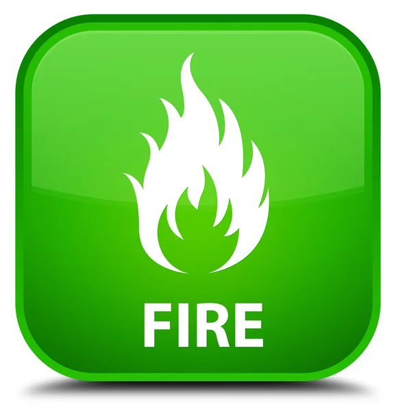 Čtvercové tlačítko oheň zelené — Stock fotografie