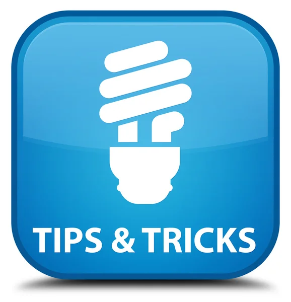 Tips and tricks (bulb icon) cyan blue square button — Stock Photo, Image