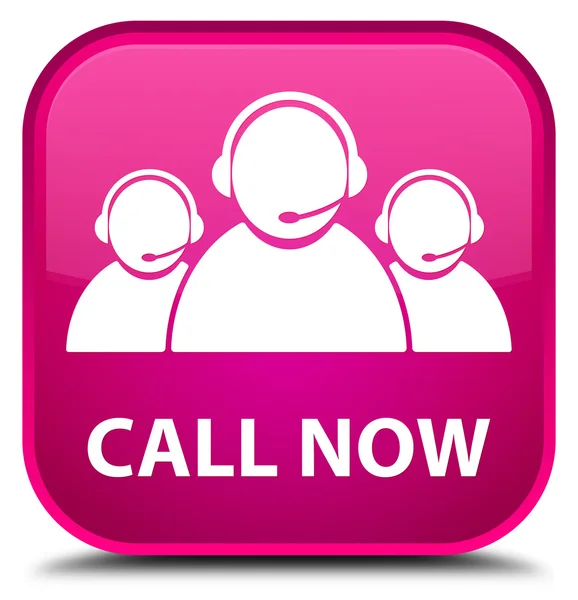 Chiama ora (icona del team di assistenza clienti) pulsante quadrato rosa — Foto Stock