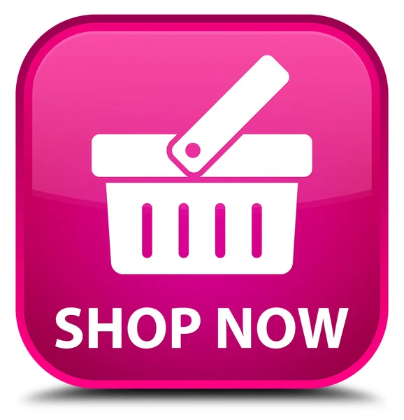 Shop jetzt rosa quadratischer Knopf — Stockfoto