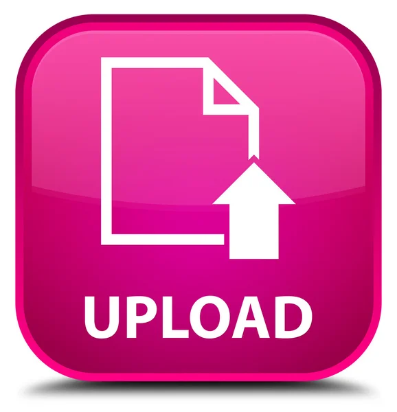 Kwadratowy przycisk Upload (ikona dokumentu) różowy — Zdjęcie stockowe