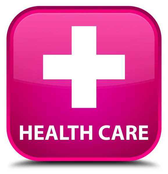 Cuidado de la salud (signo más) botón cuadrado rosa — Foto de Stock