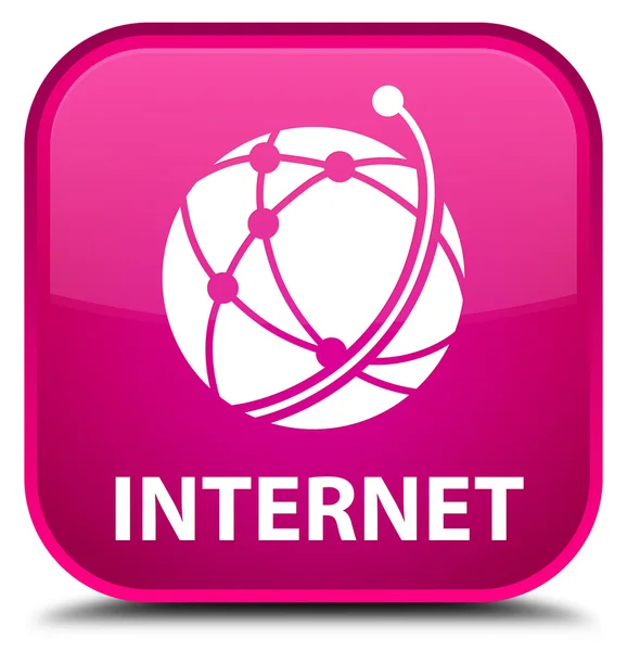 Pulsante quadrato rosa Internet (icona della rete globale) — Foto Stock