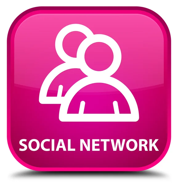 Rede social (ícone de grupo) botão quadrado rosa — Fotografia de Stock