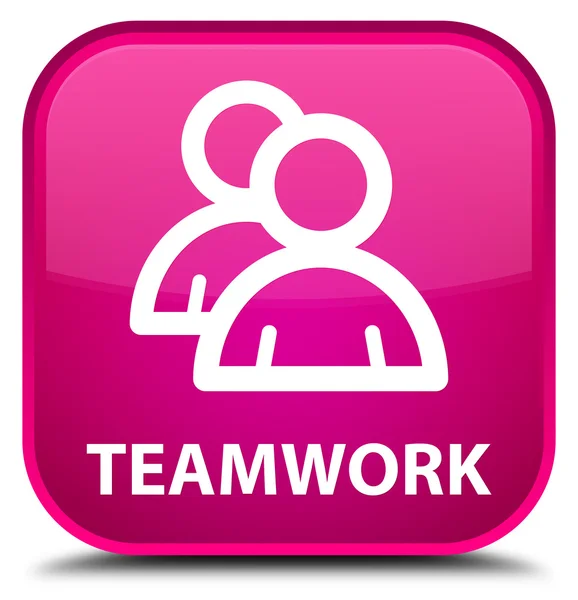 团队合作 （组图标） 粉红色的方形按钮 — 图库照片