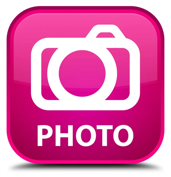 Foto (ícone da câmera) botão quadrado rosa — Fotografia de Stock