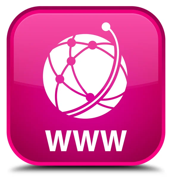 WWW (значок глобальной сети) розовая квадратная кнопка — стоковое фото