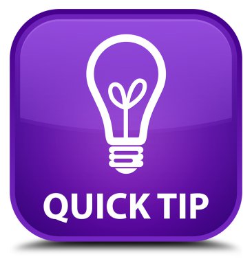 Quick tip (bulb icon) purple square button clipart