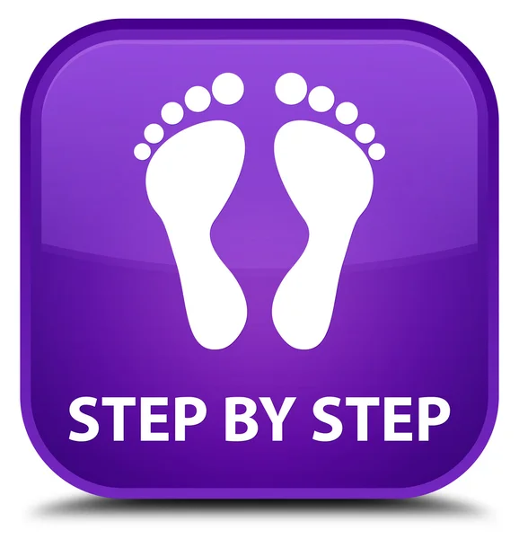 Step by step (footprint icon) purple square button — Stock Photo, Image