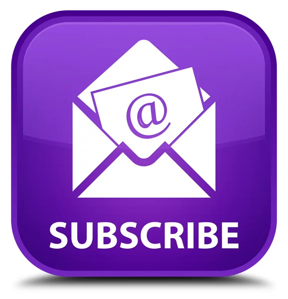 (ニュースレター メール アイコン) を購読する紫色の正方形ボタン — ストック写真