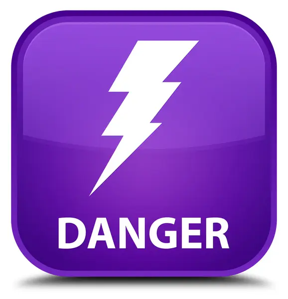 Danger (icône de l'électricité) bouton carré violet — Photo