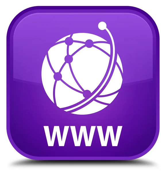 WWW (ícone de rede global) botão quadrado roxo — Fotografia de Stock