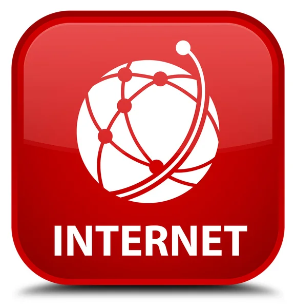 インターネット (グローバル ネットワーク アイコン) 赤い四角ボタン — ストック写真
