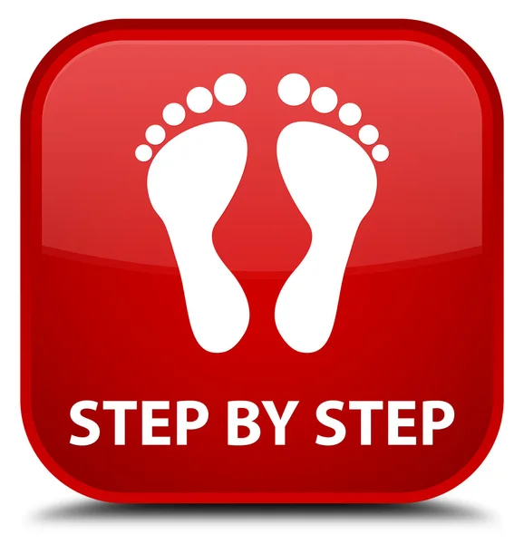 Step by step (footprint icon) red square button — Stock Photo, Image