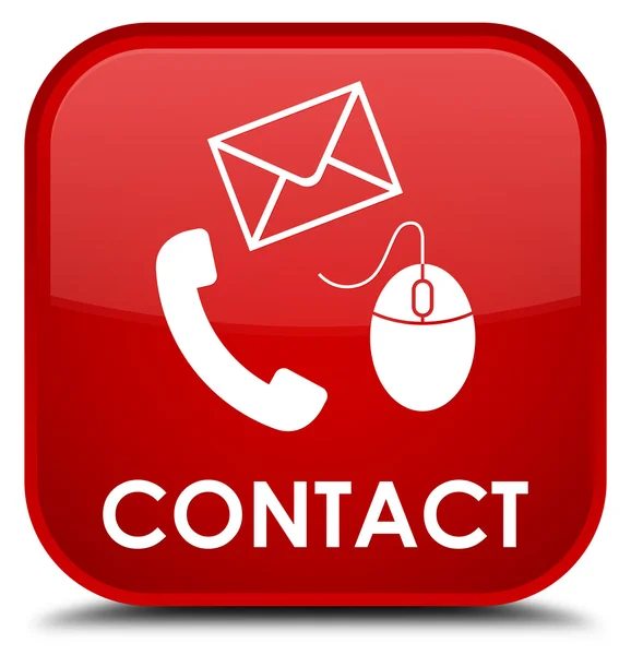 İletişim (telefon, e-posta ve fare simgesi) kırmızı kare düğme — Stok fotoğraf