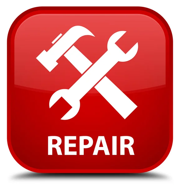 Reparação (ícone de ferramentas) botão quadrado vermelho — Fotografia de Stock