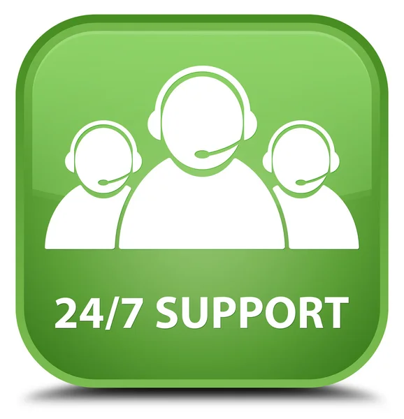 24 / 7 Supporto (icona del team di assistenza clienti) pulsante quadrato verde morbido — Foto Stock