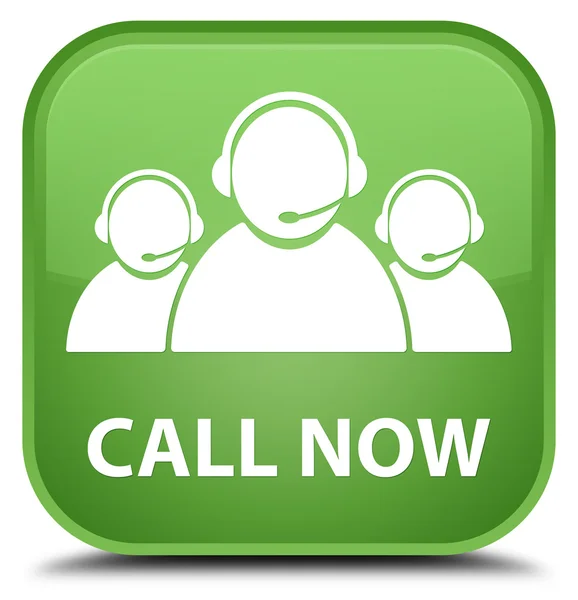 Call now (customer care team icon) soft green square button — Stock Photo, Image