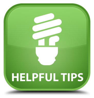 Yararlı ipuçları (ampul simgesi) yumuşak yeşil kare düğme