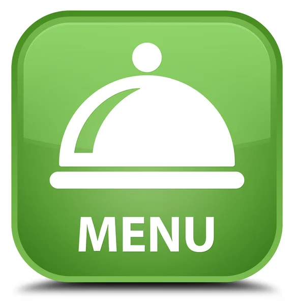 Menú (icono de plato de comida) botón cuadrado verde suave — Foto de Stock