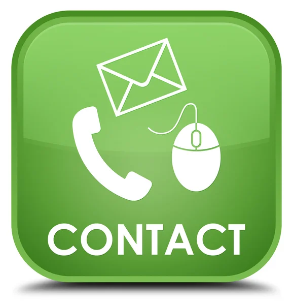 Kontakt (Telefon, E-Mail und Maussymbol) weicher grüner quadratischer Knopf — Stockfoto