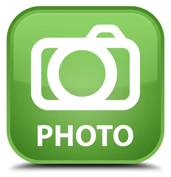 Photo (camera icon) soft green square button — Stock Photo, Image