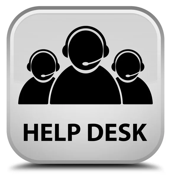 Yardım Danışma (müşteri bakım ekibi simgesi) beyaz kare düğme — Stok fotoğraf